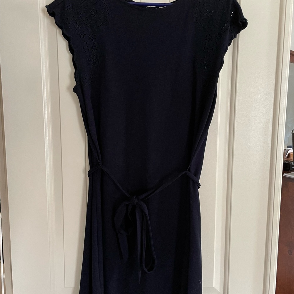 Large Navy Loft Dress with Eyelet Sleeves and Tie Waist
